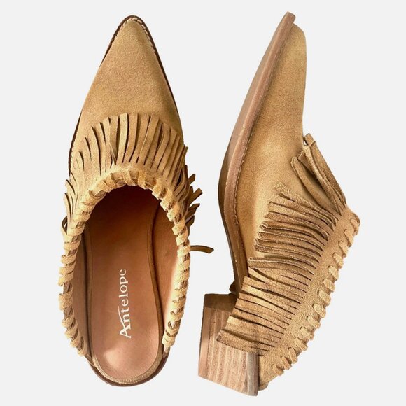 NEW! ANTELOPE DABNEY MULES SUEDE FRINGE BOOTS TAN TAUPE SHOES WOMENS 40 9 9.5 - Picture 5 of 16